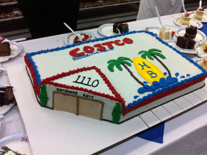 Employees who hit 25 years at Costco can get a sheet cake with the Costco logo on it.