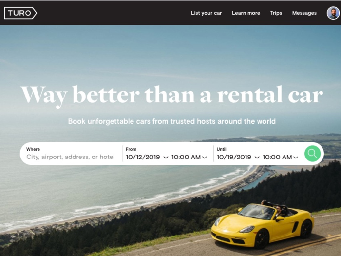 The first thing you do on Turo is specify where and when you want to rent a car.