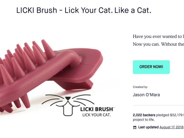LICKI Brush, a tool designed to help you lick your cat.