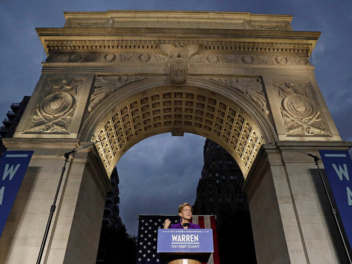 In September, Democratic presidential candidate Elizabeth Warren spoke for 50 minutes to an estimated 20,000 people in New York's Washington Square Park. It was her largest crowd to date, and one of the largest Democrat candidate rallies of the year.