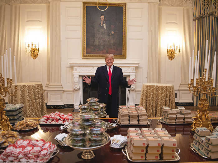 January 14: Trump welcomed the Clemson Tigers, 2018 NCAA Football National Champions, to the White House with a buffet of fast food during the government shutdown.