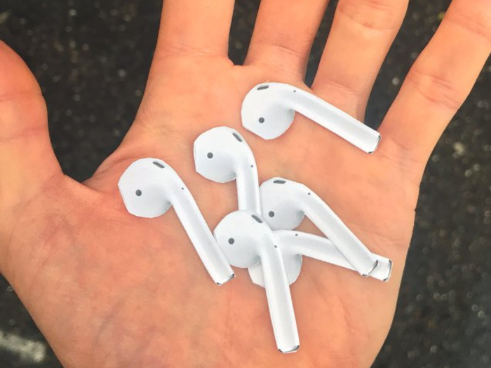 Rochat made the stickers himself by printing high-resolution images of Airpods and cutting them out.