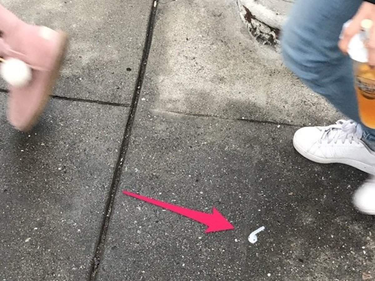 Картинки по запросу Made life-size AirPod stickers and stuck them on the ground, all over the city