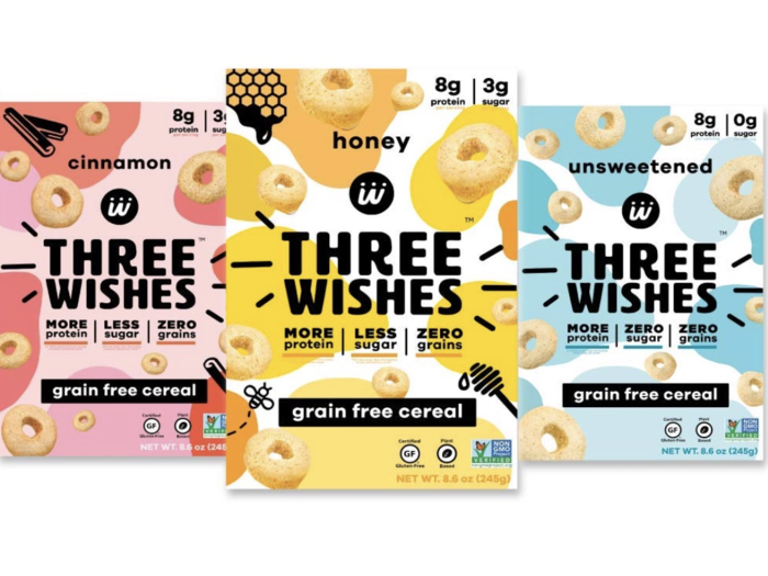Three Wishes is available in popular cereal flavors like cinnamon, honey, and an unsweetened flavor. It retails at a suggested price of $5.99 at smaller grocery stores across New York, and at $7.99 on Amazon, and will soon be more widely available.