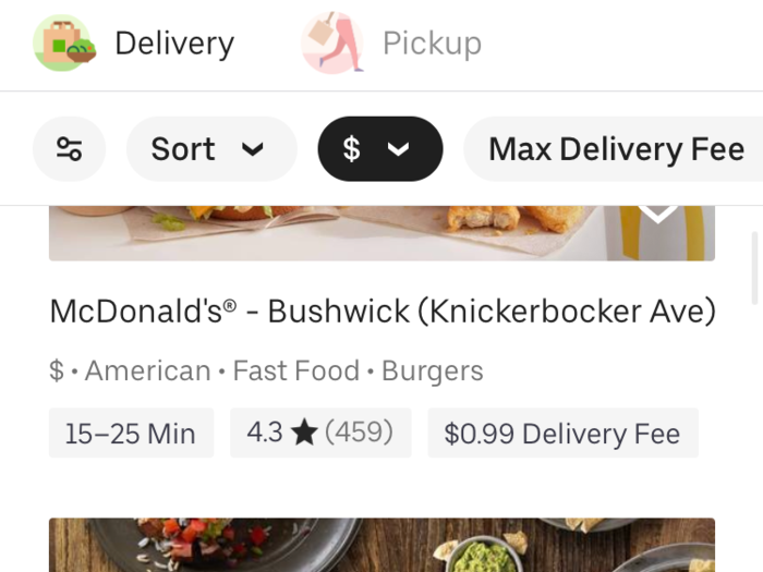 My first priority when using delivery apps is to find the cheapest deal possible. Both Grubhub and Uber Eats make it possible to sort by price ranging from "$" to "$$$$$" — in this regard, the apps are on even footing.