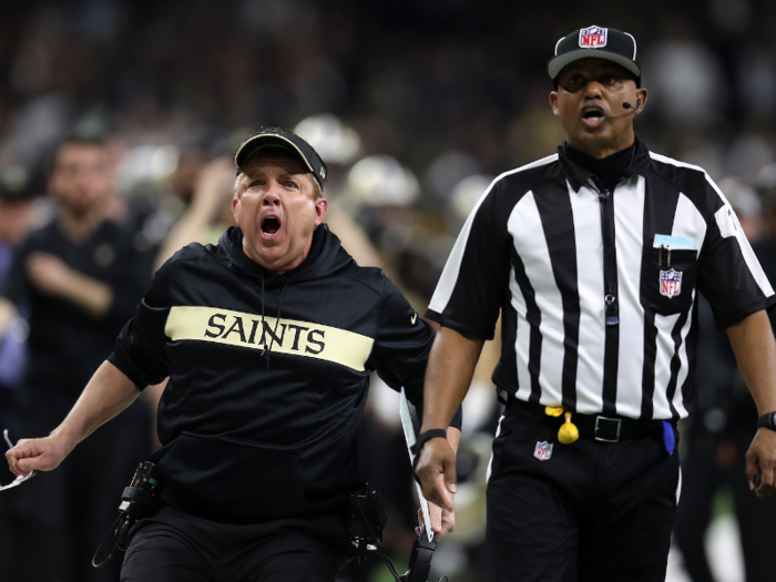 Referees miss a pass interference call during the Saints-Rams NFC Championship.