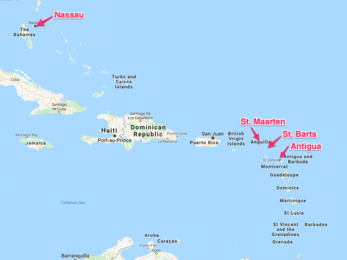 Superyachts belonging to billionaires all over the world pop up in a few Caribbean hot spots during the holiday season. Nassau is just 315 miles off the coast of Florida but Saint-Barthélemy, the most popular island, is 1,000 miles past that.