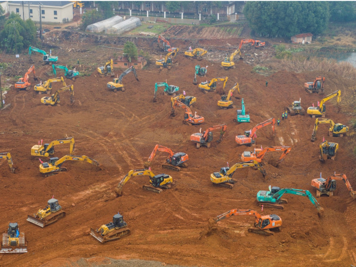 Construction on the makeshift Huoshenshan Hospital started on January 23.