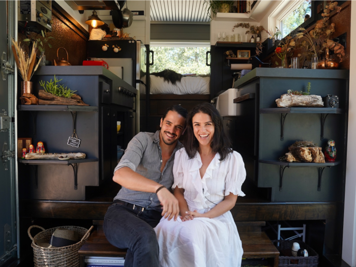 Bela and Spencer Fishbeyn live in a 300-square foot tiny house in California's Santa Cruz Mountains.