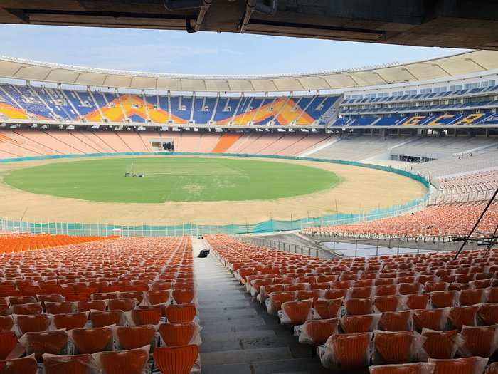 The stadium, equipped to host matches during rains, is built at the cost of ₹700 crore (about $100 million), with a seating capacity of 100,000 spectators.