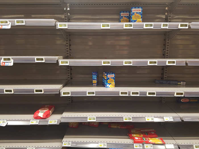 In France, people are buying pasta and canned fish. Sales of both items were twice as high as usual on Saturday, according to Nielsen data, and the pasta aisle of an Auchan supermarket in the Paris suburbs was sparse on Tuesday night.