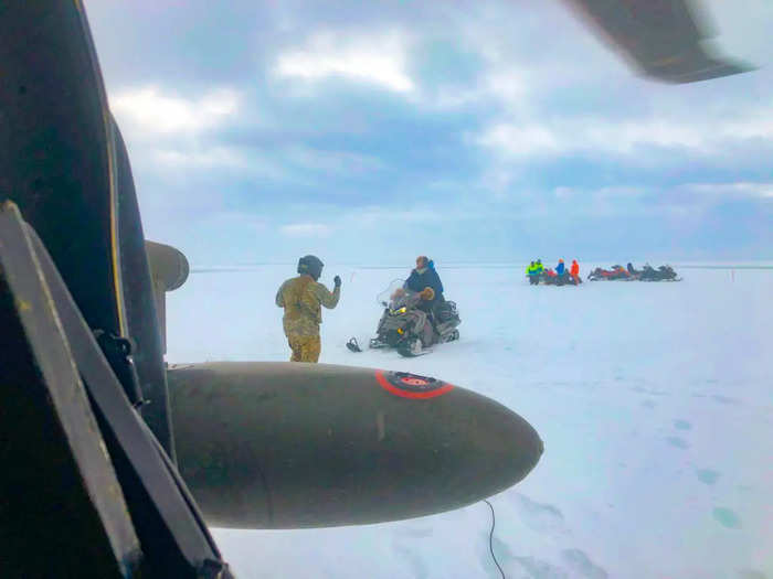 A Nome search-and-rescue ground team of about 10 personnel were also en route to the scene via snow machines when the National Guard Black Hawk flew past them.