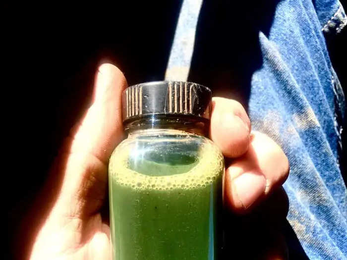 Some oil looks like green juice, like this bottle from the Bakken oilfield in North Dakota.