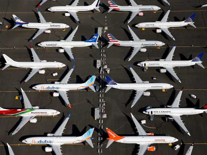 When Boeing airplanes were grounded, an aerial photo captured the moment with satisfying symmetry.