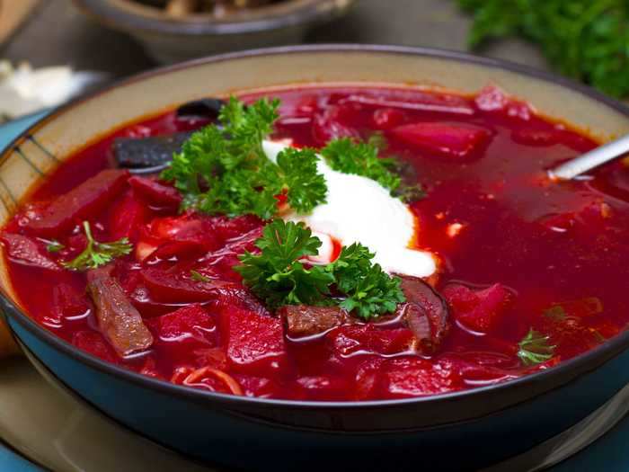 Borscht is a sour soup from Ukraine.