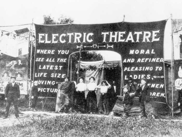 Early movie theaters, or electric theaters, were housed in tents.