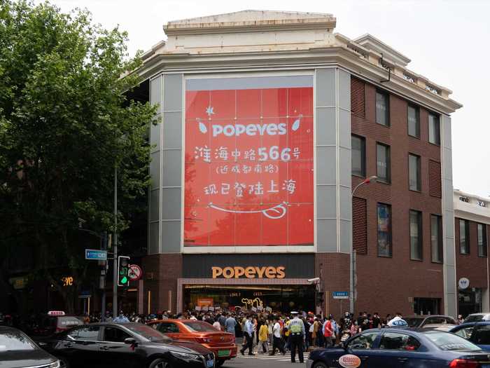 The new Popeyes restaurant is situated on Shanghai's Huahai Road, a commercial thoroughfare that cuts through the heart of the city.