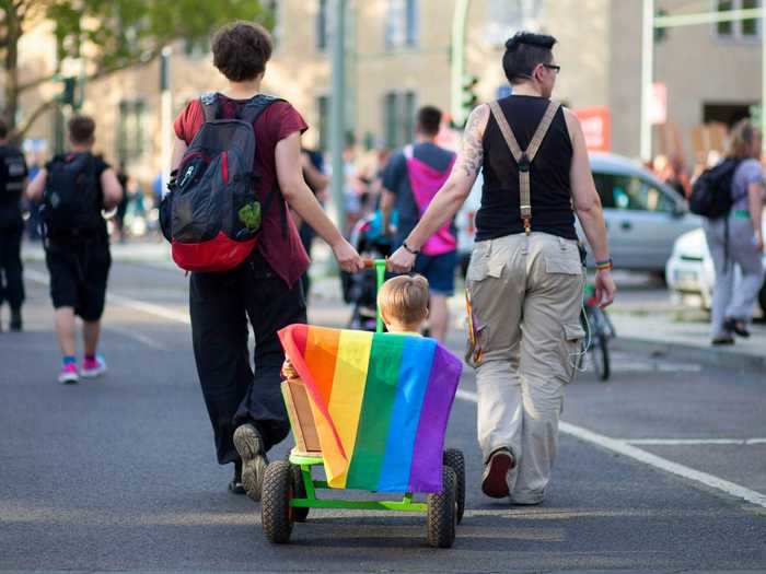 Families with same-sex parents love to show their pride at LGBTQ events, like at Berlin's Dyke March.
