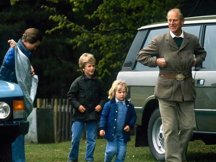 Prince Philip took his grandchildren Zara and Peter Phillips, along with their mother, Princess Anne, to the Royal Windsor Horse Show in 1984.