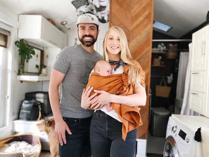 Tim and Shannon Soine live in a 210-square-foot tiny home with their infant and two dogs.