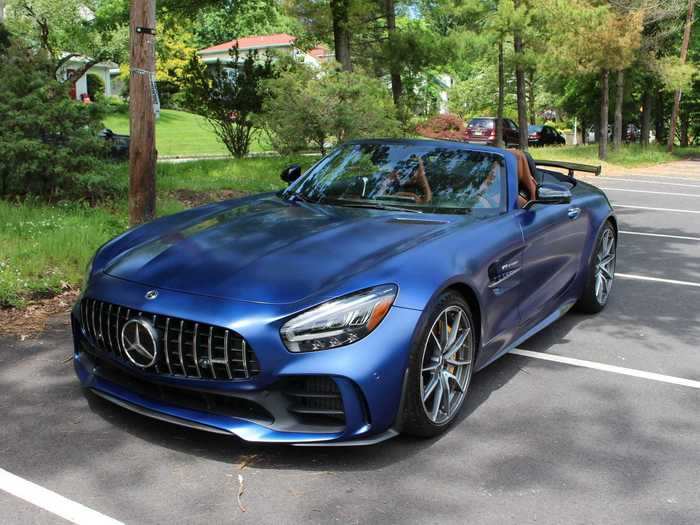 The 2020 Mercedes-AMG GT R Roadster landed at our suburban New Jersey test center wearing a borderline divine "Brilliant Blue Magno" paint job — a luscious matte blue that cost about $4,000 extra.