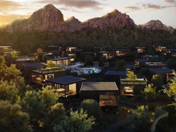 Ambiente Hotel, a luxury, carless resort consisting of 40 cube-shaped guest atriums hidden away in the Sedona desert, is set to open in early 2021.
