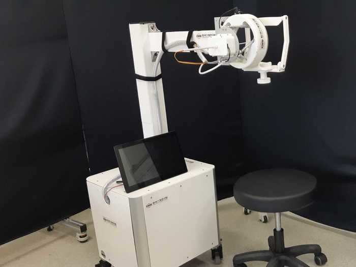 Patients in need of a COVID-19 test sit here, near the robot.