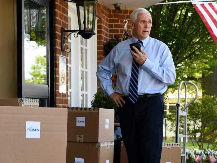 Mike Pence arrived at a care home to help to deliver PPE, which typically includes N95 respirators and plastic surgical gowns.