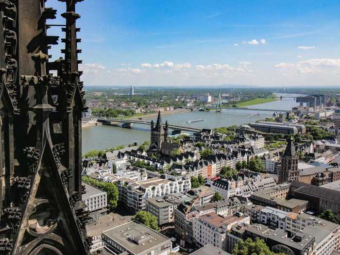Plenty of tourists climb the Cologne Cathedral's 533 winding steps to see the German city from above.
