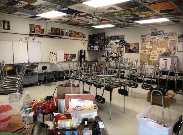 Angela Robbins is a high school French and theater teacher in Cumberland, Virginia. Last year, her classroom featured group desks.