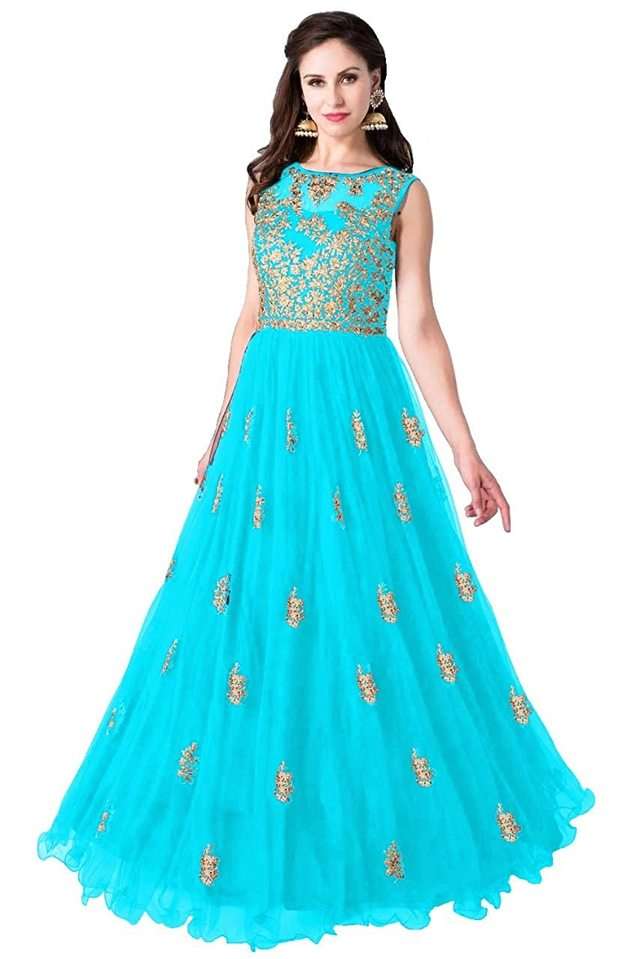 Classy Sky Blue Color Jacquard Party Wear Designer Gown For Girls |  Heenastyle