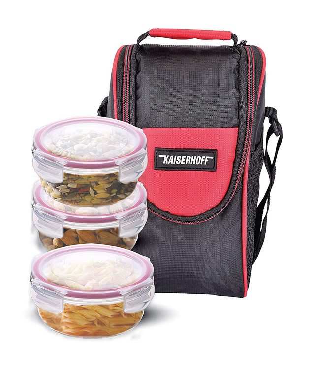 Glass Lunch Box Set of 3 400 Ml Round Microwave Safe office Tiffin
