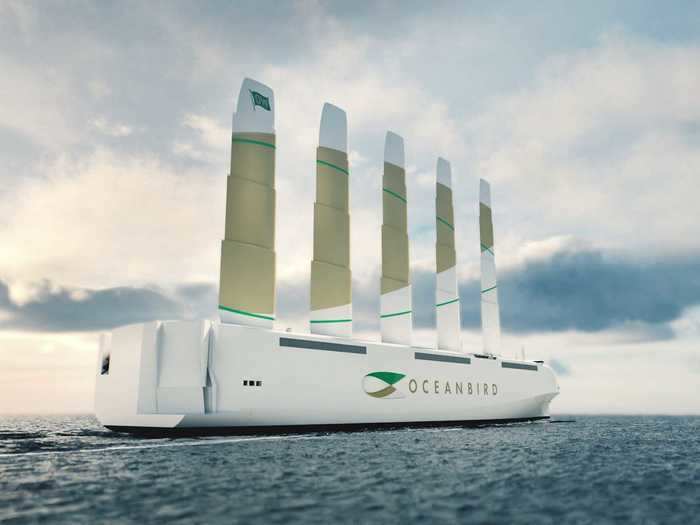 Oceanbird gets its power from five 262-foot wings, which are made from metal and composite. They're twice the height of the sails on the biggest sailing ships today, Wallenius says.