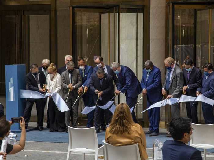 New York City Mayor Bill de Blasio cut the ribbon at One Vanderbilt on Monday as part of the opening ceremony.