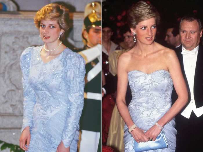 Princess Diana altered a Catherine Walker dress to make it less conservative, giving it a heart-shaped, sleeveless neckline.