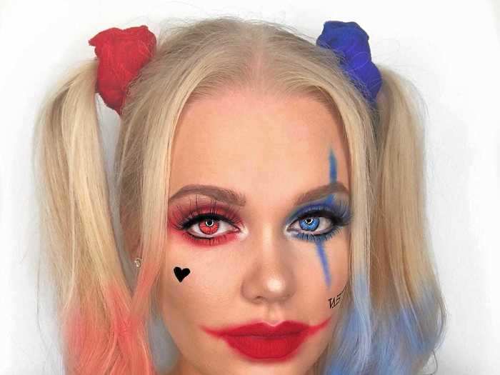This Harley Quinn makeup look is easy enough to do it yourself.