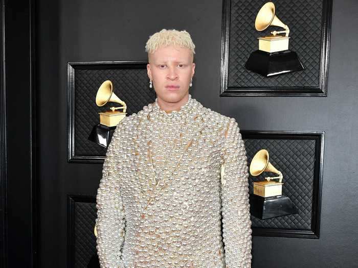 Shaun Ross attended the 2020 Grammys in a coat, pants, and shoes that were completely covered in pearls.