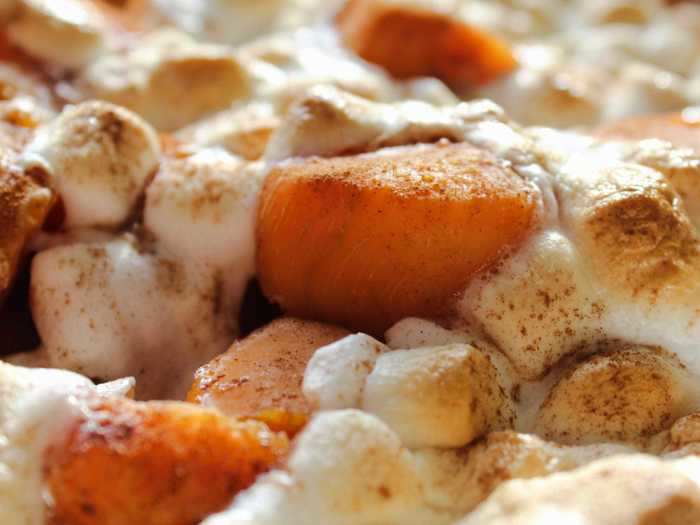 Sweet potato casserole with marshmallows can easily be made in a slow cooker.