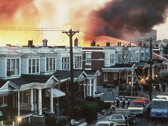 On May 13, 1985, Philadelphia Police dropped a bomb on 6621 Osage Avenue which left 11 people dead, including five children, and burned down 61 homes.