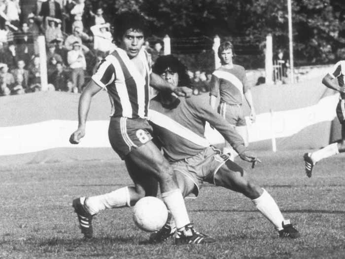 Maradona (right) made his professional debut for Argentinos Juniors in on October 20 1976, just 10 days before his 16th birthday.