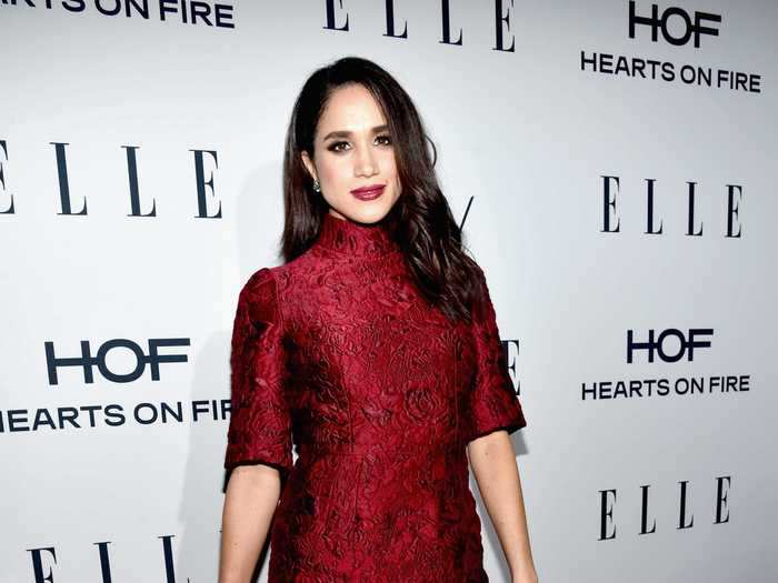 Before she was a royal, Markle rocked this festive crimson ensemble at an Elle event in 2016.