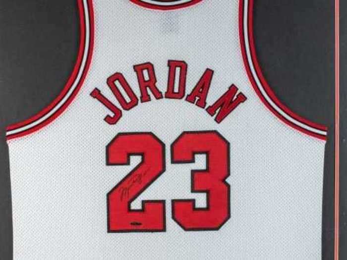 A signed Michael Jordan Chicago Bulls home jersey.