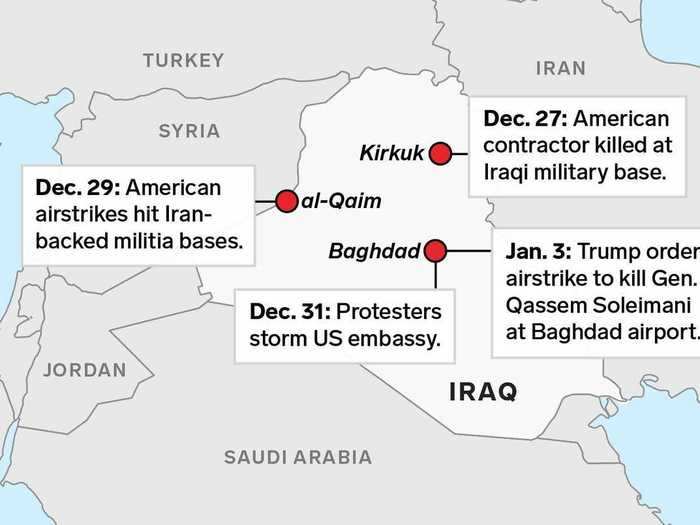 This map shows where US-Iran tensions have flared in Iraq, which culminated in the strike killing Iranian Gen. Qassem Soleimani.