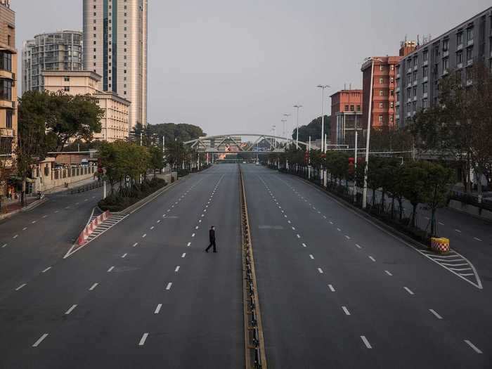 On February 3, the streets of Wuhan, China were devoid of car and foot traffic after the city ordered its 11 million residents to stay inside to prevent the spread of the coronavirus outbreak. Wuhan's lockdown went into effect January 23.