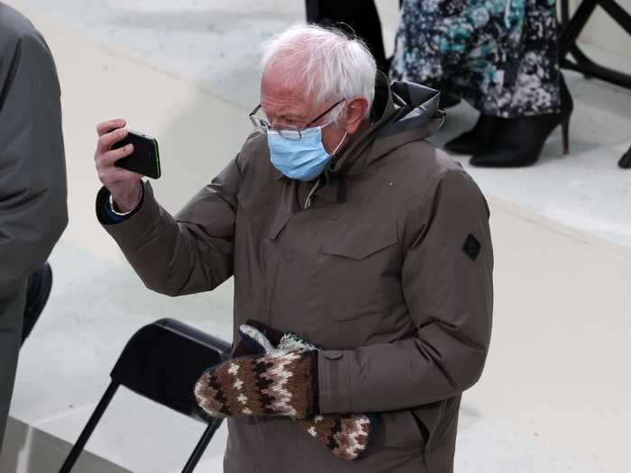 Sanders wore a jacket from the Vermont-based brand Burton.
