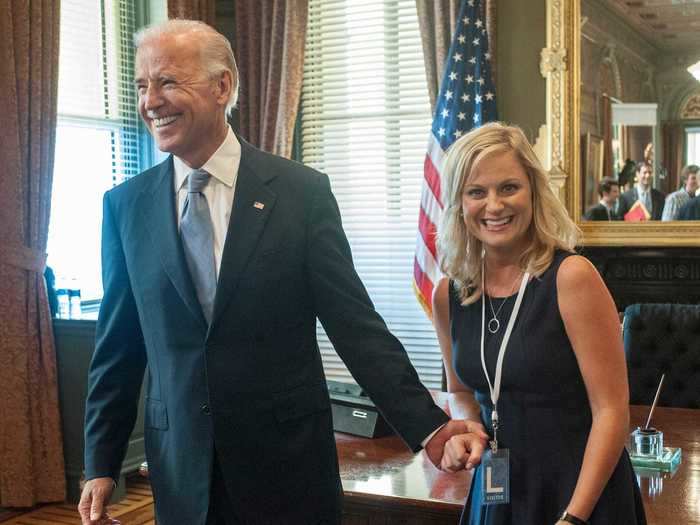 Joe Biden appeared on two episodes of the show, making Amy Poehler's Leslie Knope overjoyed.