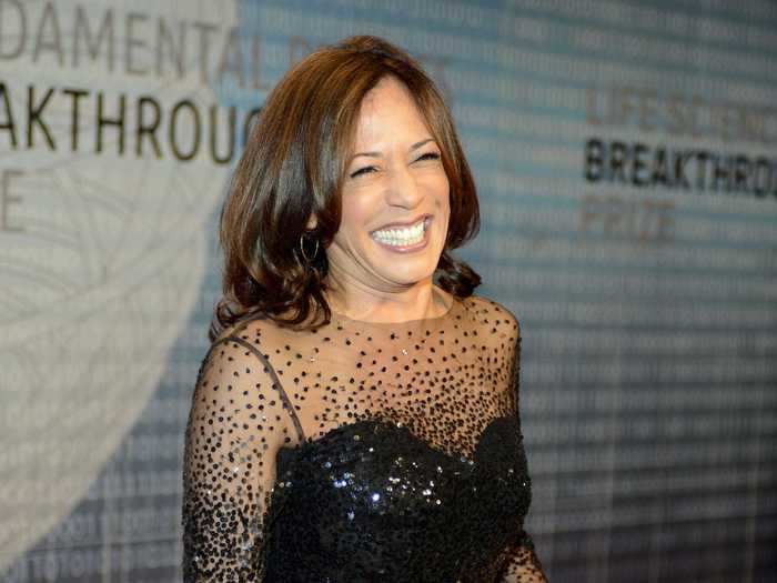While serving as attorney general of California in 2013, Kamala Harris wore a sparkling black gown with a sheer overlay to the Breakthrough Prize Inaugural Ceremony.