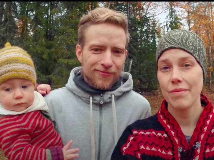 Mathias, Tova, and their son Ivar live in a 160-square-foot wooden cabin in a forest in northern Sweden.
