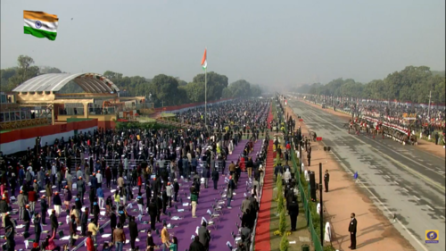 India's national flag unfurled at the Republic Day celebrations at Rajpath
