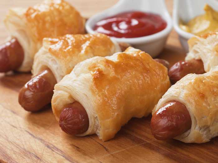You can make easy pigs in a blanket using crescent dough and cocktail-size hot dogs.